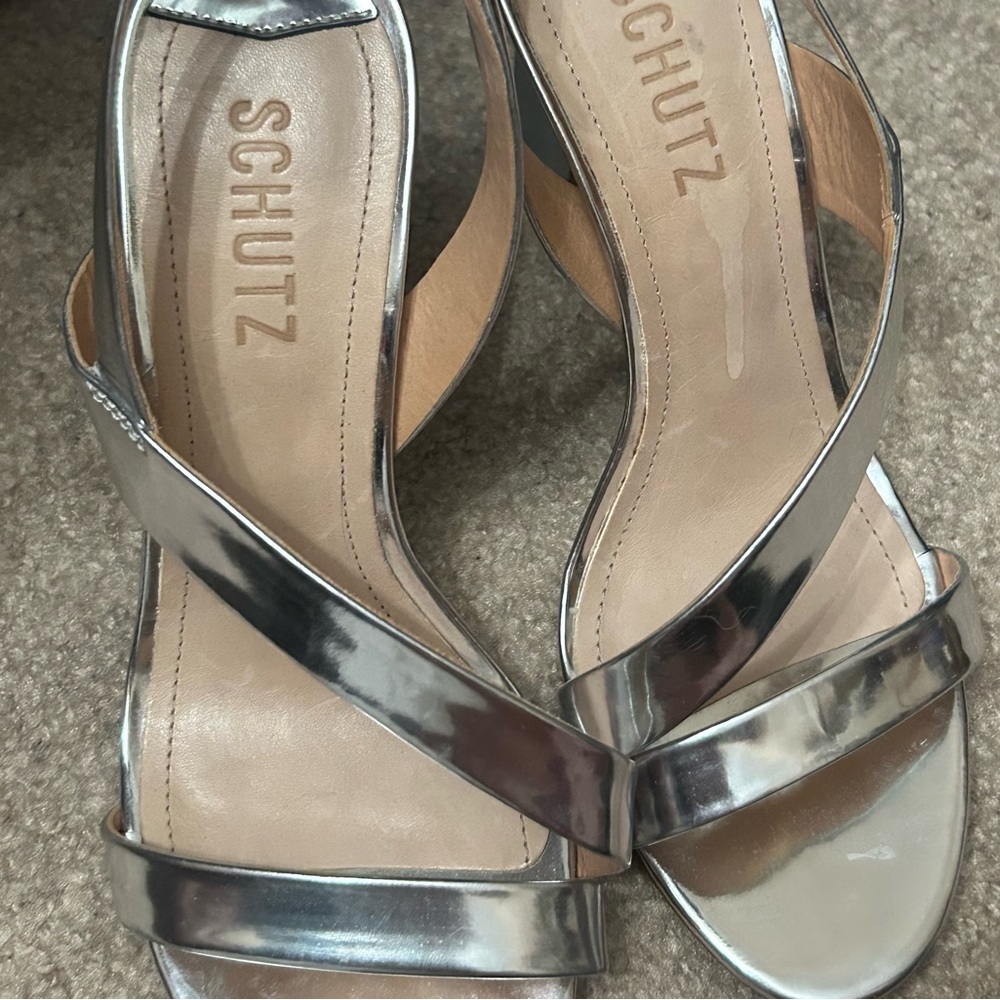 SCHUTZ Metallic Silver Heels